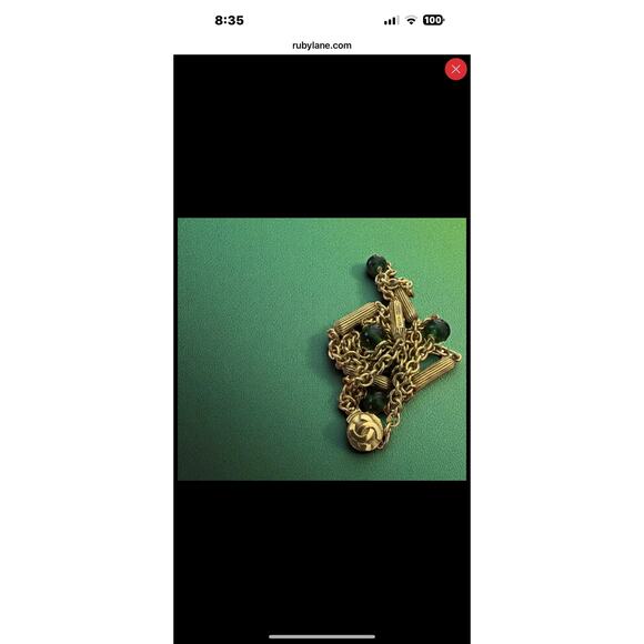 Vintage Chanel Gripoix Green Glass and Gilt Chain Necklace, Model 3129 - Picture 8 of 11